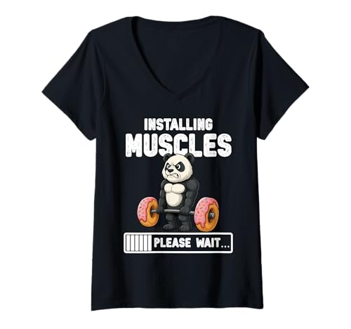 Damen Installation von Muscles Panda Lifting Donuts Lustiges Fitness-Meme T-Shirt mit V-Ausschnitt Damen Installation von Muscles Panda Lifting Donuts Lustiges Fitness-Meme T-Shirt mit V-Ausschnitt von Gym Weight Training Panda Tees Apparel Co.