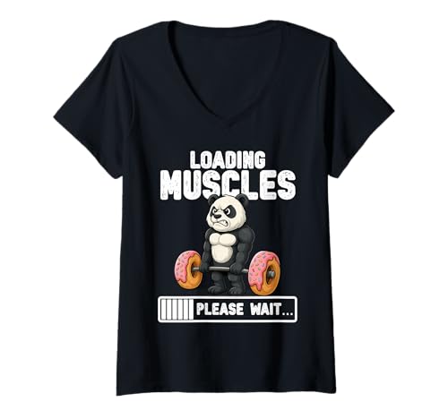 Damen Loading Muscles Panda Lifting Donuts Lustiges Fitness-Meme T-Shirt mit V-Ausschnitt Damen Loading Muscles Panda Lifting Donuts Lustiges Fitness-Meme T-Shirt mit V-Ausschnitt von Gym Weight Training Panda Tees Apparel Co.