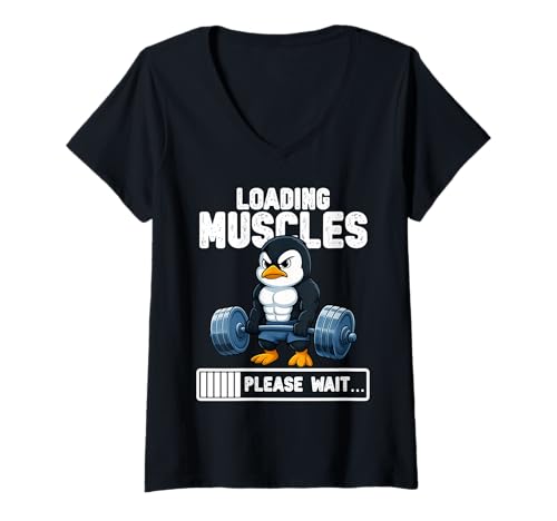 Damen Loading Muscles Pinguin Lifting Weights Funny Gym Meme T-Shirt mit V-Ausschnitt Damen Loading Muscles Pinguin Lifting Weights Funny Gym Meme T-Shirt mit V-Ausschnitt von Gym Weight Training Penguin Tees Apparel Co.