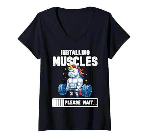Damen Instaling Muscles Unicorn Funny Unicorn Gym T-Shirt mit V-Ausschnitt Damen Instaling Muscles Unicorn Funny Unicorn Gym T-Shirt mit V-Ausschnitt von Gym Weight Training Unicorn Tees Graphic