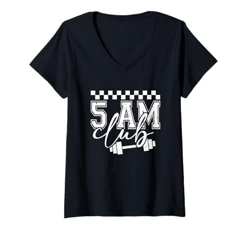 Damen 5 Uhr Club T-Shirt mit V-Ausschnitt Damen 5 Uhr Club T-Shirt mit V-Ausschnitt von Gym Weights Lifting Workout Bodybuilding Fitness