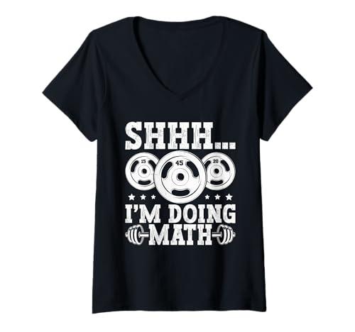Damen Shhh I'm Doing Math Weight Plate Humor T-Shirt mit V-Ausschnitt Damen Shhh I'm Doing Math Weight Plate Humor T-Shirt mit V-Ausschnitt von Gym Workout Humor Math Lifting Plates
