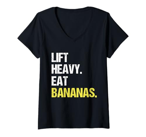 Damen Lift Heavy Eat Bananas Gym Workout Gewichtheben Banane T-Shirt mit V-Ausschnitt von Gym Workout Weight Lifting Bananas lover