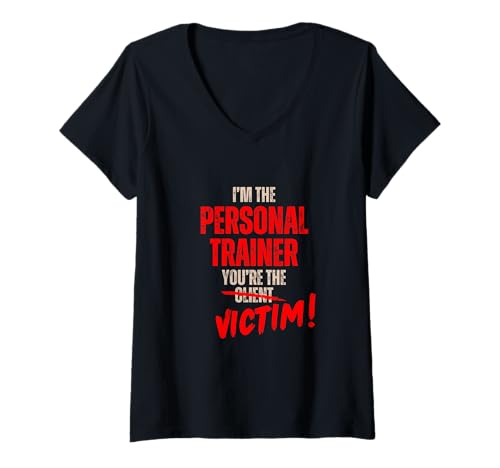 Damen Lustiger Personal Trainer Retro Distressed Gym Humor Victim T-Shirt mit V-Ausschnitt von Gym humor fitness trainer classes workout exercise