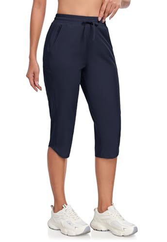 GymBrave Damen Caprihose 3/4 Lange mit 6 Taschen Schnell trocknend Leicht Cargo-Hose UPF 50 für Outdoor Wanderhose Reisen Marineblau Größe XXL von GymBrave