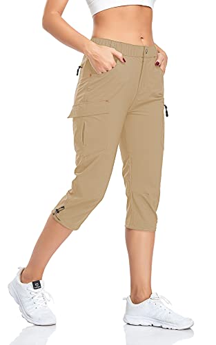 GymBrave Wanderhose Damen 3/4 Trekkinghose Stretch Leiche schnell trocknend Cargo Caprihose Sommer Outdoor UPF 50 mit Reißverschlusstaschen Khaki XXL GymBrave Wanderhose Damen 3/4 Trekkinghose Stretch Leiche schnell trocknend Cargo Caprihose Sommer Outdoor UPF 50 mit Reißverschlusstaschen Khaki XXL von GymBrave