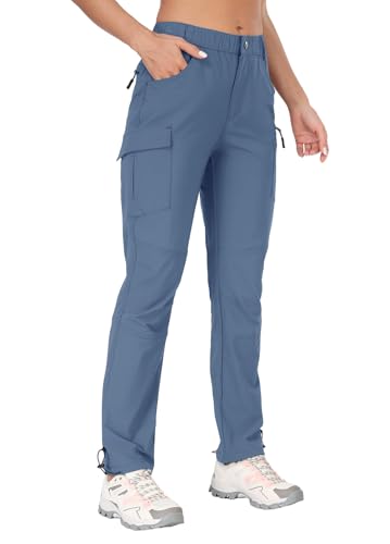 GymBrave Wanderhose Damen 3/4 Trekkinghose Stretch Leiche schnell trocknend Cargo Caprihose Sommer Outdoor UPF 50 mit Reißverschlusstaschen Langsteinblau XL von GymBrave
