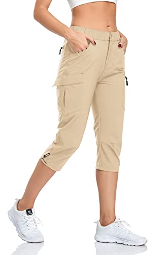 GymBrave Wanderhose Damen 3/4 Trekkinghose Stretch Leiche schnell trocknend Cargo Caprihose Sommer Outdoor UPF 50 mit Reißverschlusstaschen Hellkhaki XXL GymBrave Wanderhose Damen 3/4 Trekkinghose Stretch Leiche schnell trocknend Cargo Caprihose Sommer Outdoor UPF 50 mit Reißverschlusstaschen Hellkhaki XXL von GymBrave