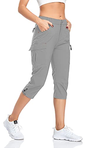 GymBrave Wanderhose Damen 3/4 Trekkinghose Stretch Leiche schnell trocknend Cargo Caprihose Sommer Outdoor UPF 50 mit Reißverschlusstaschen Hellgrau M GymBrave Wanderhose Damen 3/4 Trekkinghose Stretch Leiche schnell trocknend Cargo Caprihose Sommer Outdoor UPF 50 mit Reißverschlusstaschen Hellgrau M von GymBrave