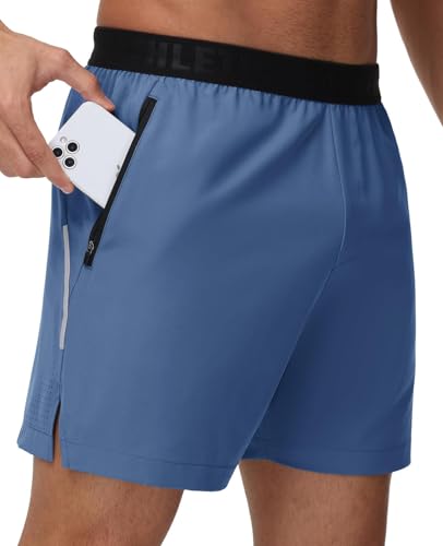 GymBrave Sportliche Herren-Laufshorts mit Reißverschlusstaschen, leicht, schnell trocknend, Workout, Fitness-Shorts für Herren, 12,7 cm, Blau, Mittel von GymBrave