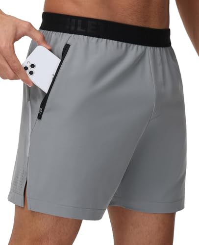 GymBrave Sportliche Herren-Laufshorts mit Reißverschlusstaschen, leicht, schnell trocknend, Workout, Fitness-Shorts für Herren, 12,7 cm, Hellgrau, XL von GymBrave
