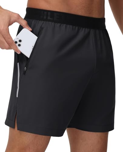 GymBrave Sportliche Herren-Laufshorts mit Reißverschlusstaschen, leicht, schnell trocknend, Workout, Fitness-Shorts für Herren, 12,7 cm, Schwarz, Klein von GymBrave