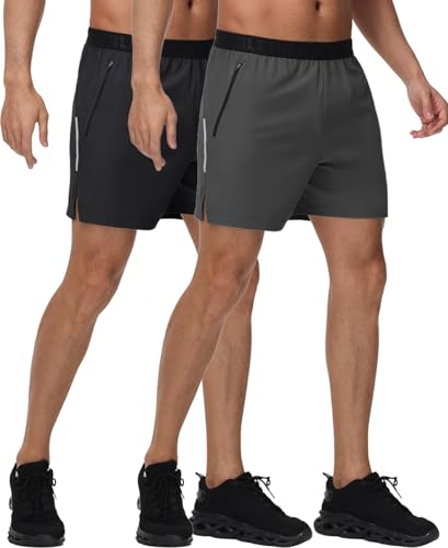 GymBrave Sportliche Herren-Laufshorts mit Reißverschlusstaschen, leicht, schnell trocknend, Workout, Fitness-Shorts für Herren, 12,7 cm, schwarz / grau, Klein von GymBrave