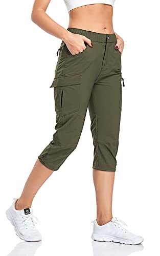GymBrave Wanderhose Damen 3/4 Trekkinghose Stretch Leiche schnell trocknend Cargo Caprihose Sommer Outdoor UPF 50 mit Reißverschlusstaschen Armee M GymBrave Wanderhose Damen 3/4 Trekkinghose Stretch Leiche schnell trocknend Cargo Caprihose Sommer Outdoor UPF 50 mit Reißverschlusstaschen Armee M von GymBrave