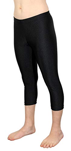 GymStern Caprihose Mädchen Sporthose Glanz Lycra bi-elastisch Kinder 3/4 Leggings Kurze Fitnesshose Capri Hose Balletthose Yogahose Hüfthose Normale Bundhöhe Farbe Schwarz, Größe 140 von GymStern