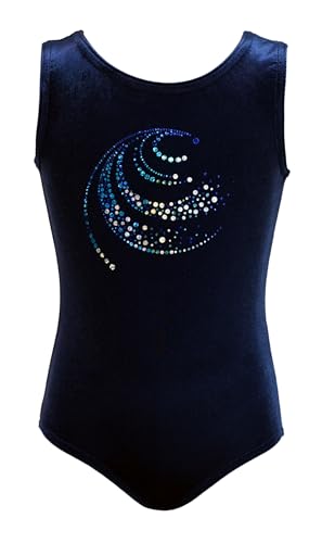 Kurzarm Turnanzug RONDO aus Nicki Samt Velvet und Strassteine Größe 152, Farbe Dunkelblau/RONDO Türkis von GymStern