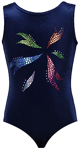 GymStern Kurzarm Turnbody FLORA ohne Ärmel glatt Samt, Größe:116, Farbe:Dunkelblau/Bunt von GymStern