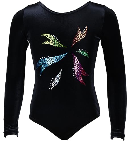 GymStern LANGARM Turnanzug mit Glitzerplättchen, Größe:134/140, Farbe:SAMT SCHWARZ - FLORA von GymStern