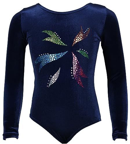 GymStern LANGARM Turnanzug mit Glitzerplättchen, Größe:146/152, Farbe:SAMT DUNKELBLAU - FLORA von GymStern