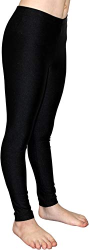 Sport Stretch Leggings Elastisch Spandex Dehnbar Glanz Lycra Gymnastikhose passend zum Gymnastikanzug Kinder Mädchen Hüfthose Normale Taille Bundhöhe Farbe Schwarz, Größe 140 von GymStern