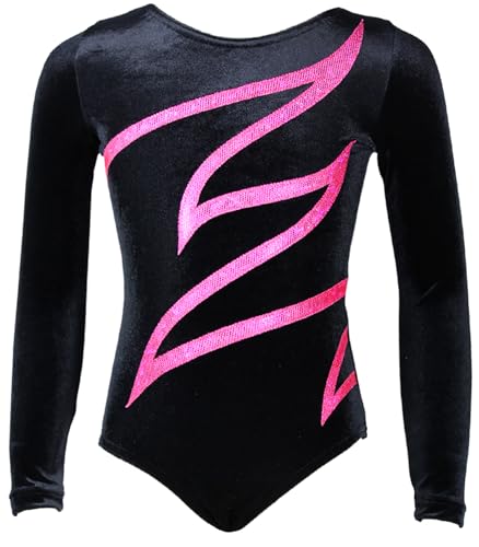 GymStern Plamak Basic - LANGARM - Farbe SAMT SCHWARZ-PINK, Größe 122-128 von GymStern