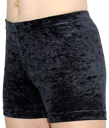 GymStern Shorty Mädchen Sporthose Crash Samt bi-elastisch Kinder Hipster kurze Fitnesshose Hüfthose Hot Pants Balletthose Yogahose Farbe Schwarz, Größe 116 von GymStern