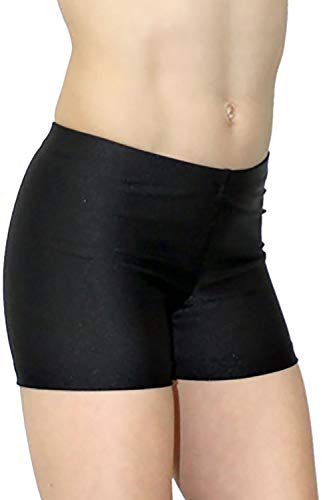 GymStern Shorty Mädchen Sporthose Glanz Lycra bi-elastisch Kinder Hipster kurze Fitnesshose Hüfthose Hot Pants Balletthose Yogahose Farbe Schwarz, Größe 164 von GymStern