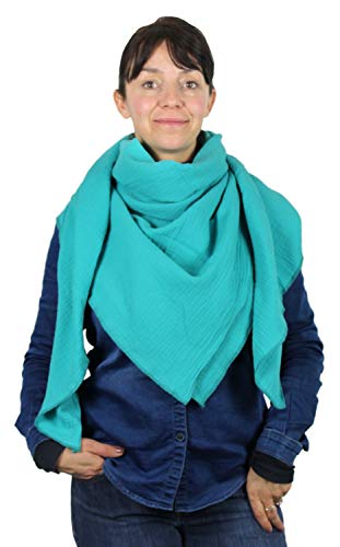 GymStern XXL Musselin Tuch Schal 100% feine Baumwolle 130x130 cm Damenhalstuch Halstuch Musselintuch Musselin Damen Schal Herren Männer Farbe Türkis von GymStern