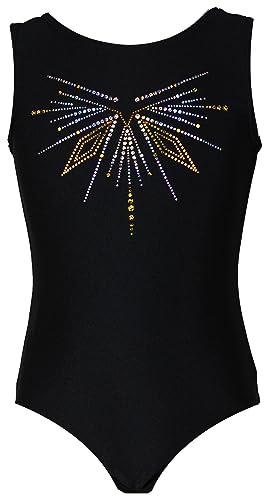 Gymnastikanzug Sterne Lycra Mädchen Turnanzug Kurzarm Kinder Turnbody kurzärmlich, Größe:128, Farbe:Lycra in Schwarz/JUWEL von GymStern