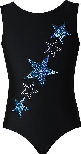 Gymnastikanzug Sterne Lycra Mädchen Turnanzug Kurzarm Kinder Turnbody kurzärmlich, Größe:128, Farbe: Lycra in Schwarz STERNE von GymStern