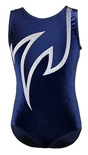 Gymnastikanzug Turnanzug Modell Java Spezial Samt & Glitzerlycra Kurzarm Turnbody, Größe:116, Farbe:Blau/Weiß von GymStern