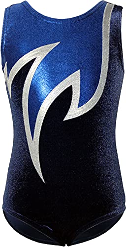 Gymnastikanzug Turnanzug Modell Java Spezial Samt & Glitzerlycra Kurzarm Turnbody, Größe:176, Farbe:Blau/Weiß/Royalblau von GymStern