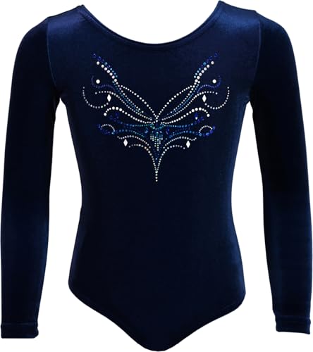 GymStern LANGARM Turnanzug mit Glitzerplättchen, Größe:122/128, Farbe: SAMT DUNKELBLAU - BIJOU von GymStern