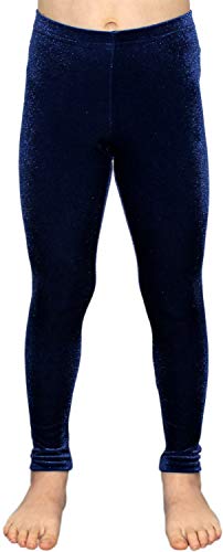 Mädchen Sport Stretch Leggings Lange Velvet Sporthose Elastisch Nicki Samt Dehnbar Kinder Fitnesshose Balletthose Yogahose Normale Taille Bund Farbe Dunkelblau, Größe 128 von GymStern