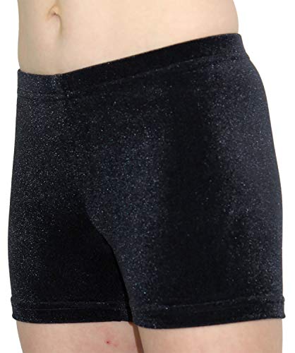 Shorty Kinder Hipster Kurze Mädchen Sporthose bi-elastisch Nicki Samt komfortabel Fitnesshose Hüfthose Hotpants Turnhose Gymnastikhose Farbe Schwarz, Größe 176 von GymStern