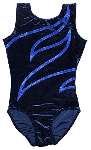 Turnanzug Plamak Basic Nicki Samt & Glitzerlycra Mädchen Gymnastikanzug Kurzarm Kinder Turnbody kurzärmlich Armlänge Langarm, Farbe dunkalblau - royalblau, Größe 152 von GymStern