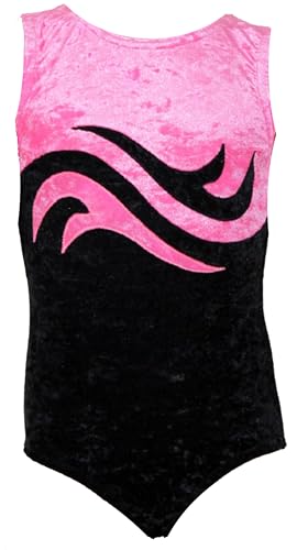 Turnanzug WELLE CRASH Samt Mädchen Gymnastikanzug kurzarm Kinder Turnbody ärmellos Turntrikot Farbe SCHWARZ/PINK, Größe 134/140 von GymStern