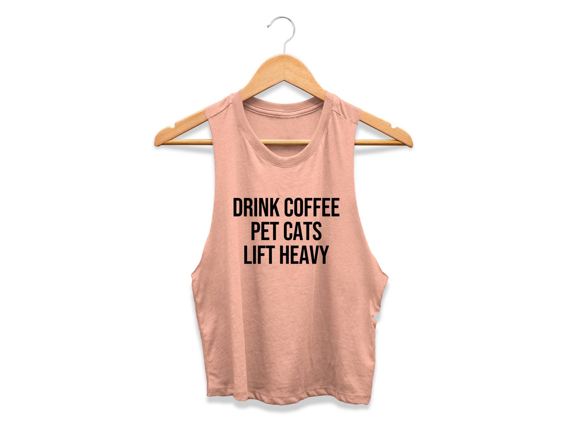 Hebe Tank Top | Frauen Workout-Crop-Top Anhebendes Bauchfreies Drink Coffee Haustier Katzen Heben Schwer von GymWeekendApparel