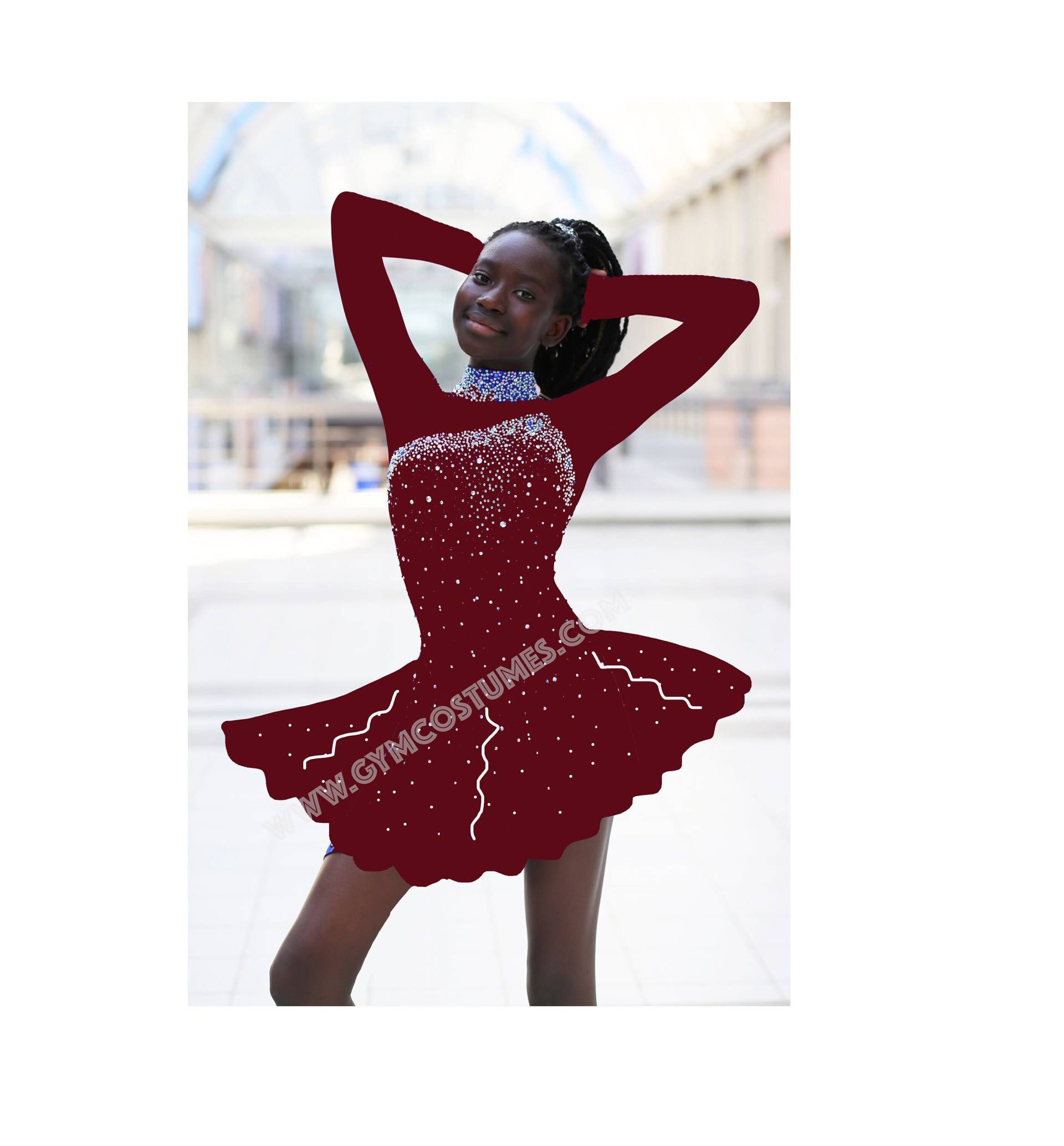 Bordeuax Eiskunstlaufkleid Kleid Für Eiskunstlaufen Kürkleid Twirling Showtanzkleid Tanzmariechen Karnevalkleid Rock'n Roll Eistanzen von Gymcostumes