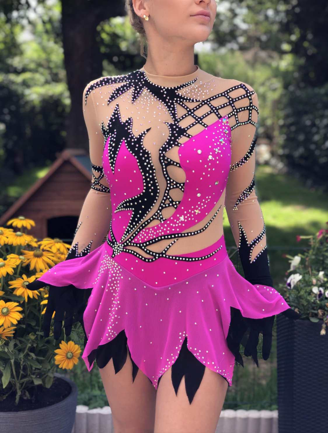 Pink Eiskunstlaufkleid Kleid Für Eiskunstlaufen Kürkleid Twirling Showtanzkleid Tanzmariechen Karnevalkleid Rock'n Roll von Gymcostumes