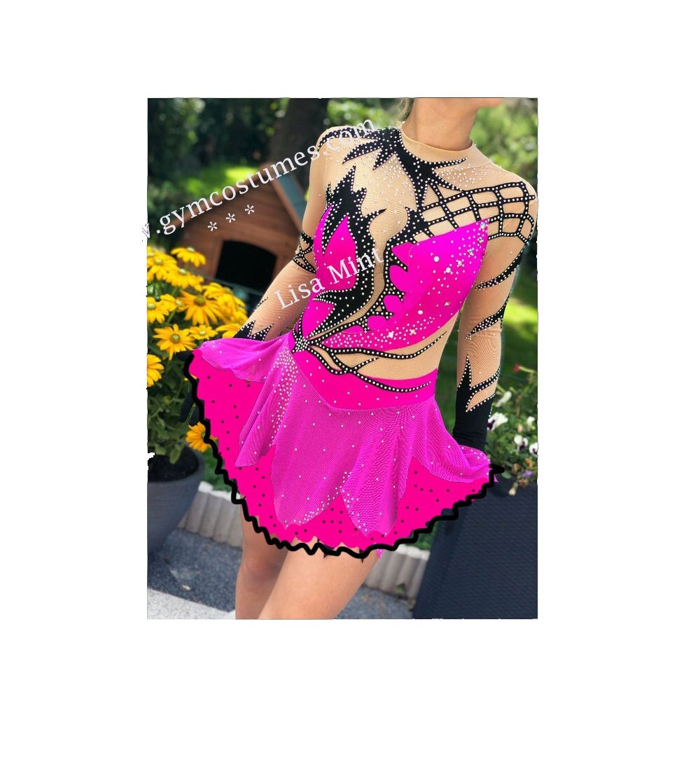 Pink Showtanzkleid Tanzmariechen Kleid Karnevalkleid Rock'n Roll Eistanzen Eiskunstlaufkleid Für Eiskunstlaufen Kürkleid Twirling von Gymcostumes