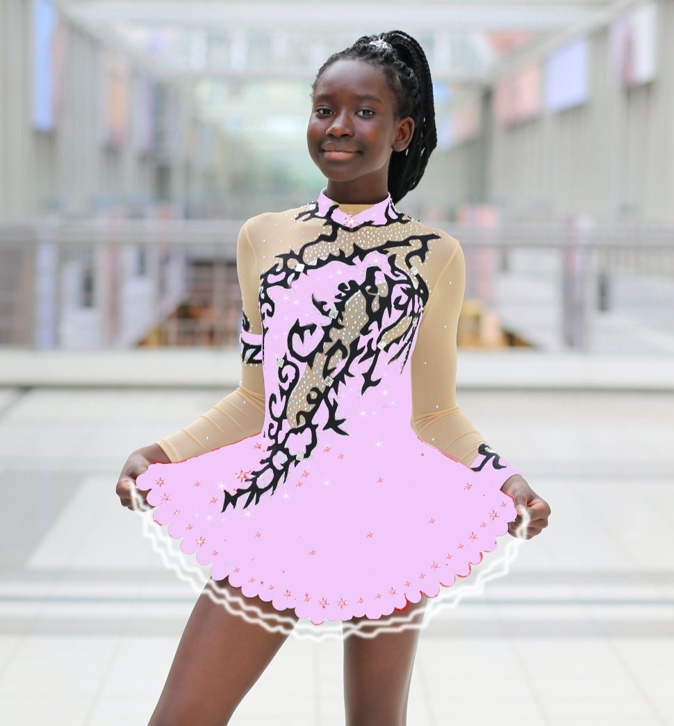 Rosa Eiskunstlaufkleid Kleid Für Eiskunstlaufen Kürkleid Twirling Showtanzkleid Tanzmariechen Karnevalkleid Rock'n Roll von Gymcostumes