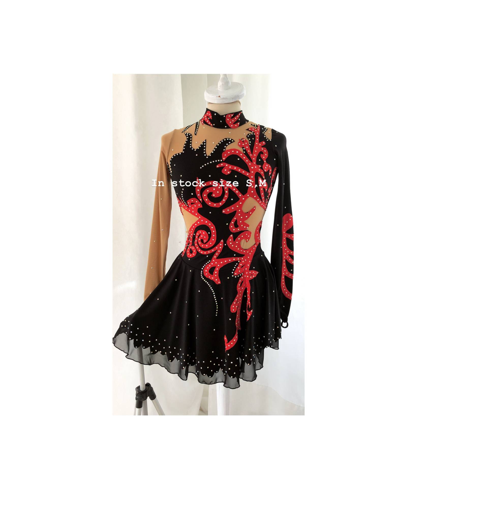 Schwarz Eiskunstlaufkleid Kleid Für Eiskunstlaufen Kürkleid Twirling Showtanzkleid Tanzmariechen Karnevalkleid Rock'n Roll von Gymcostumes