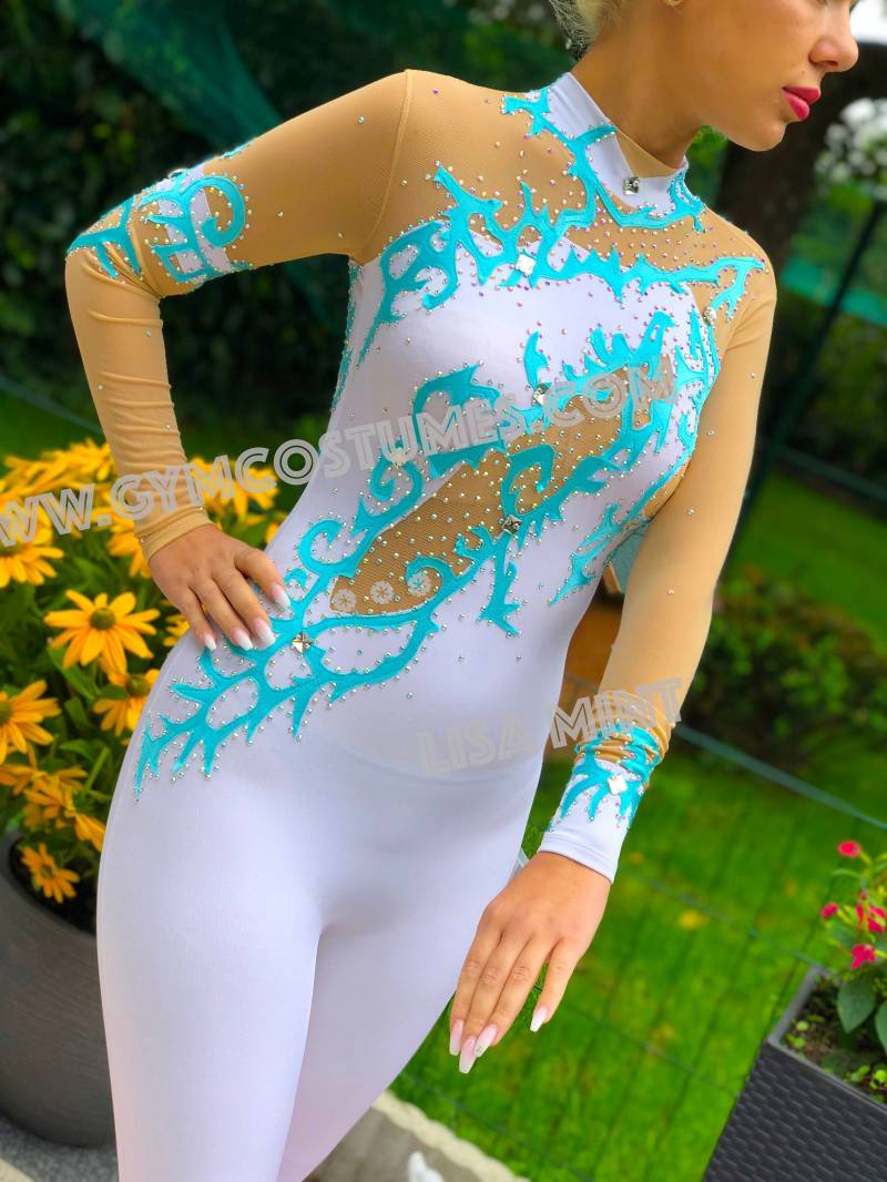 Weiß Türkis Ganzkörperanzug Catsuit Küranzug Voltigieranzug Luftakrobatik Anzug Eiskunstlaufkleid Eiskunstlaufen Showtanzkleid Circusanzug Weiß Türkis Ganzkörperanzug Catsuit Küranzug Voltigieranzug Luftakrobatik Anzug Eiskunstlaufkleid Eiskunstlaufen Showtanzkleid Circusanzug von Gymcostumes