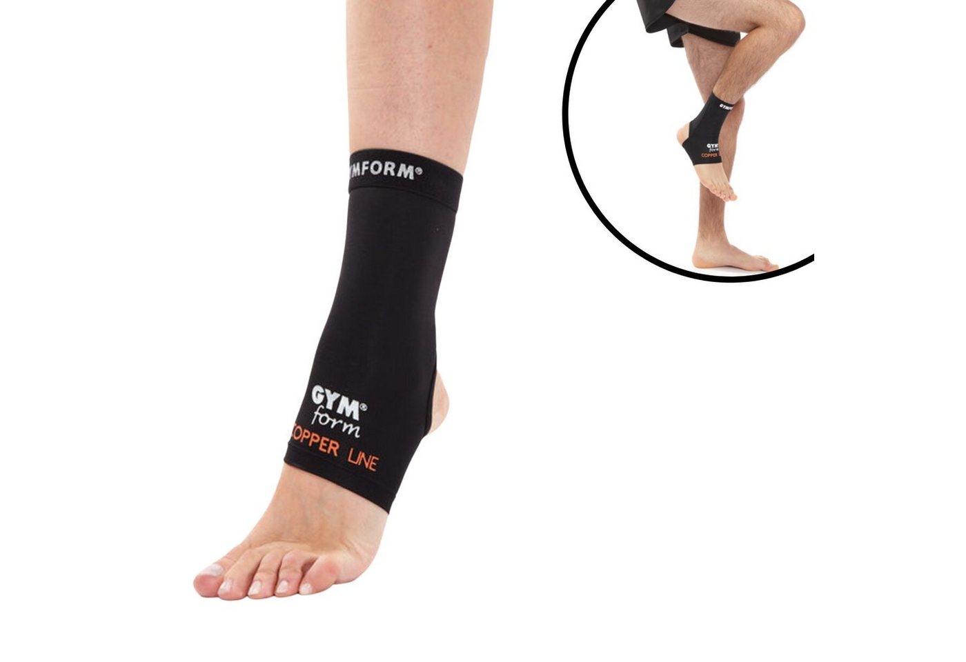 Gymform® Fußbandage Copper Line - Ankle Sleeve (Spar-Set 1er oder 2er Pack, 1-tlg., in 4 Größen - S, M, L, XL), Fusstütze - Kompressions Bandage aus Kupferfasern, atmungsaktiv von Gymform®