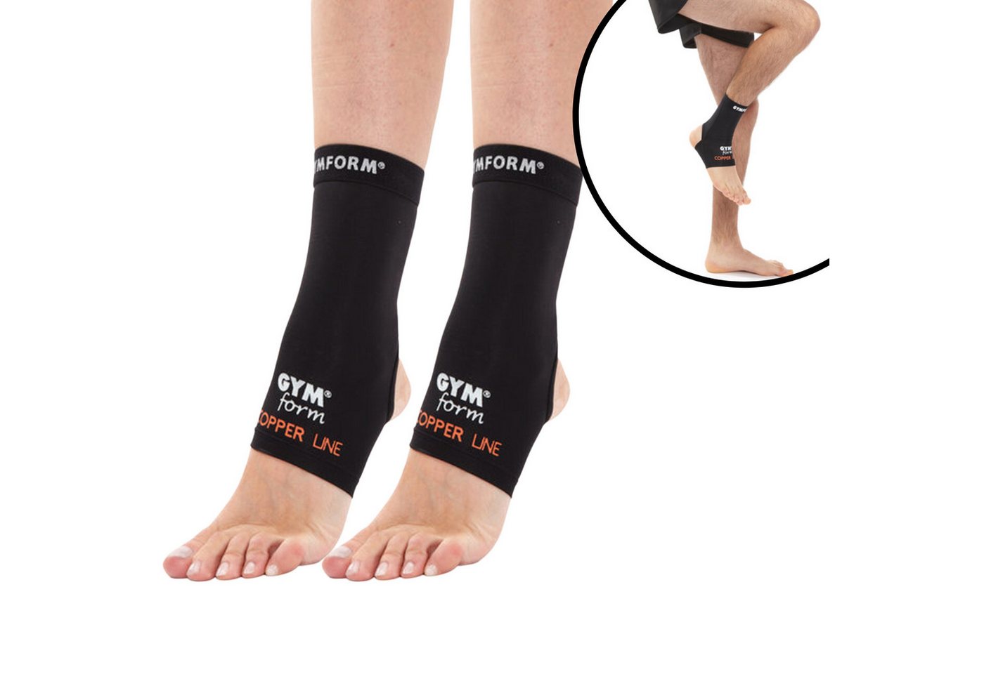 Gymform® Fußbandage Copper Line - Ankle Sleeve (Spar-Set 1er oder 2er Pack, 2-tlg., in 4 Größen - S, M, L, XL), Fusstütze - Kompressions Bandage aus Kupferfasern, atmungsaktiv von Gymform®