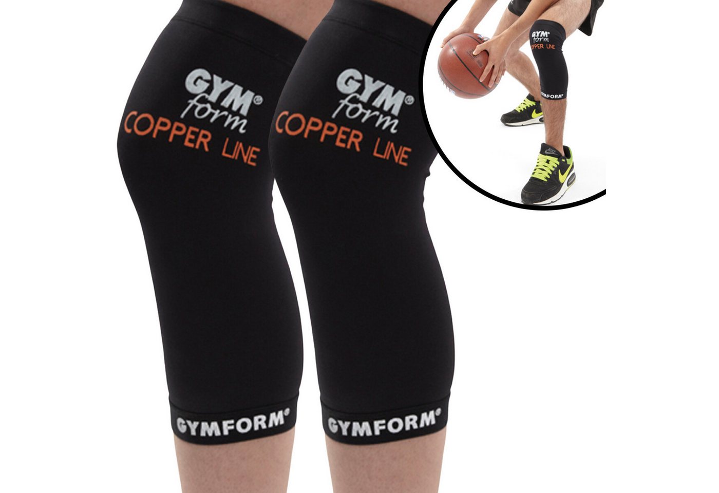 Gymform® Kniebandage Copper Line - Knee Sleeve (Spar-Set 1er oder 2er Pack, 2-tlg., in 4 Größen - S, M, L, XL), Kniestütze - Kompressions Bandage aus Kupferfasern, atmungsaktiv von Gymform®