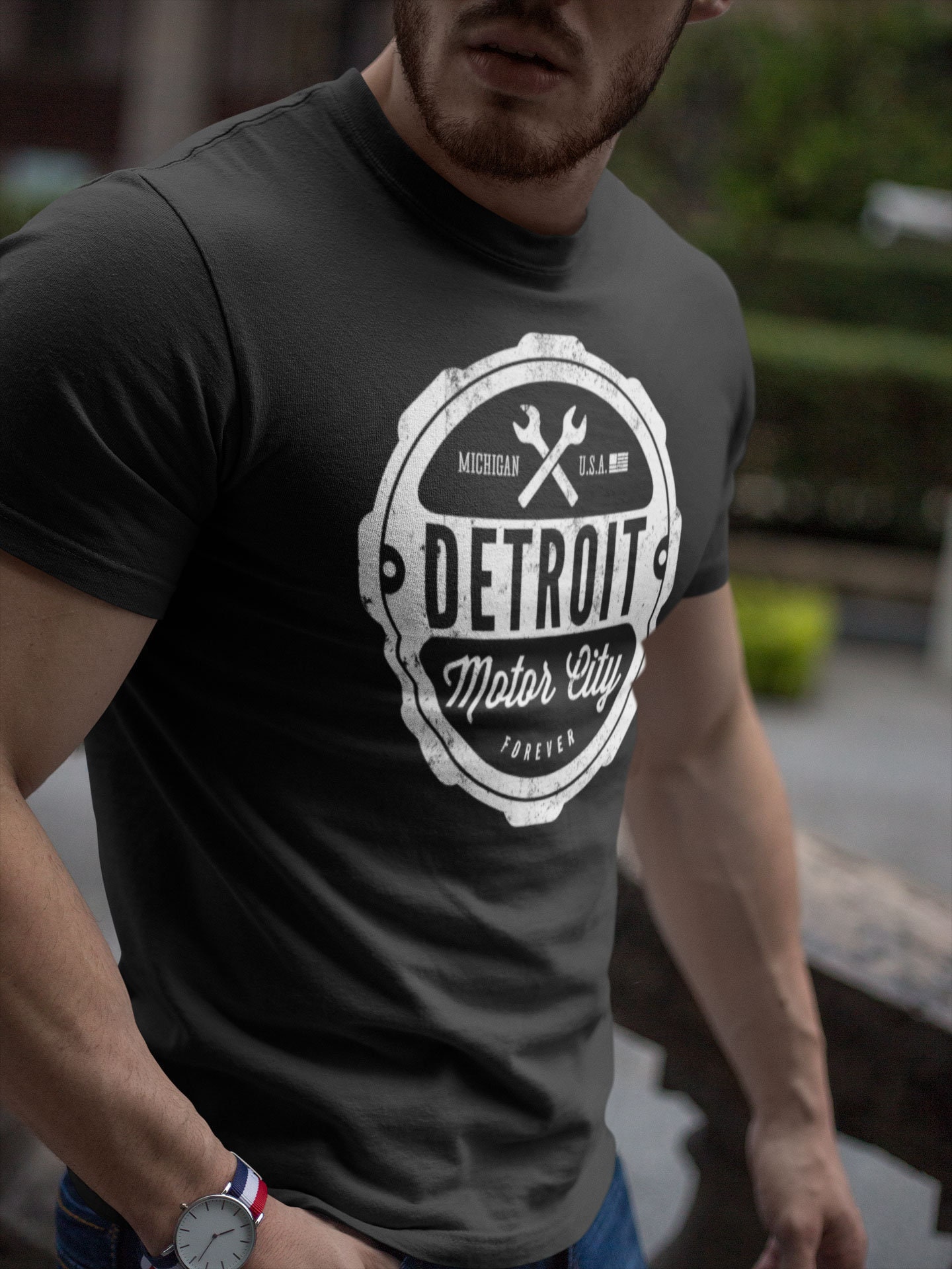 Detroit Motor City T-Shirt Ringgesponnenes Baumwoll-Grafik-T-Shirt von GymishLifestyle
