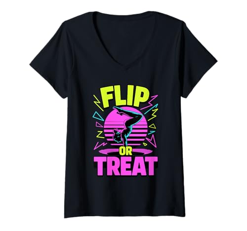 Damen Halloween Gymnastik Flip Or Treat Gymnast T-Shirt mit V-Ausschnitt Damen Halloween Gymnastik Flip Or Treat Gymnast T-Shirt mit V-Ausschnitt von Gymnastic Gift For A Gymnast