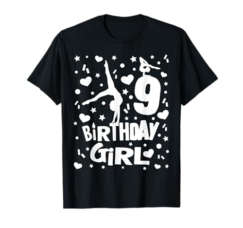 Turnerin Geburtstag Mädchen 9 Jahre Geschenk – Gymnastik-Mottoparty T-Shirt Turnerin Geburtstag Mädchen 9 Jahre Geschenk – Gymnastik-Mottoparty T-Shirt von Gymnastics Apparel by Monster Wave Studios